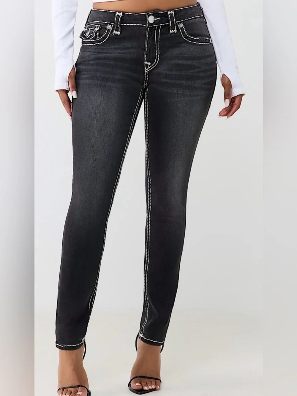 True Religion Jennie Big T MR Flap Skinny Jeans Size 26
